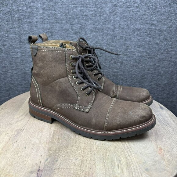 Dockers Rawls Rugged Mens 9M Brown Faux Leather Lace-Up Ankle Boots Side Zippers - Picture 1 of 10